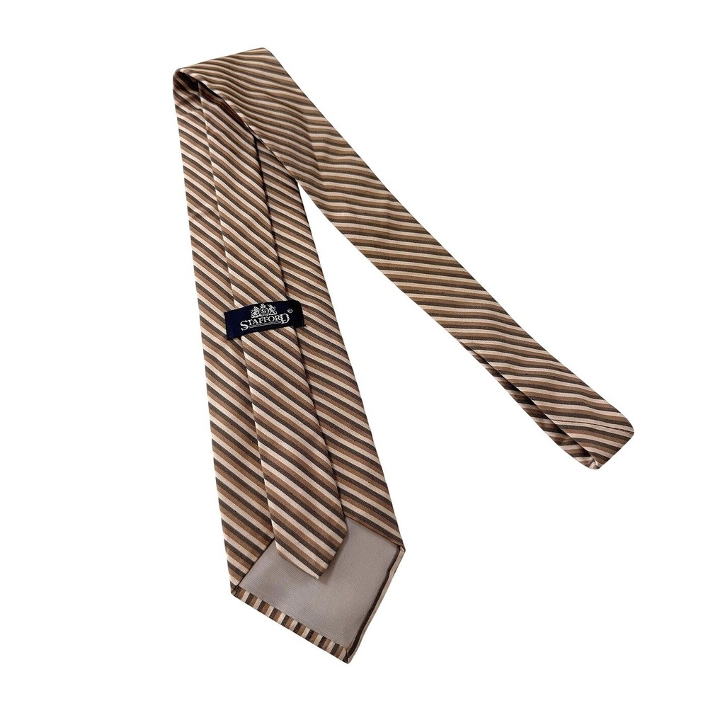 Stafford Mens Silk‎ Tie Brown White Stripe Diagonal Pattern Made in USA